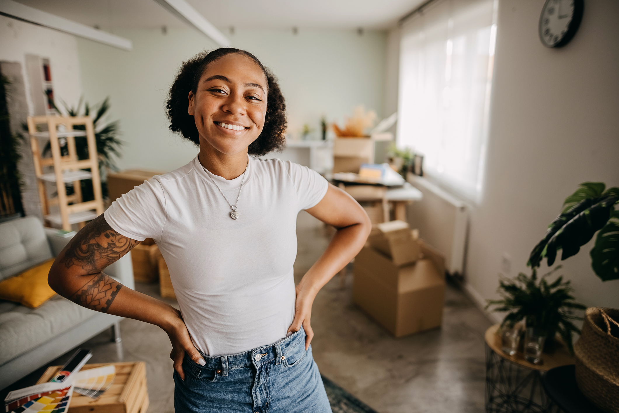 smiling woman in a living room