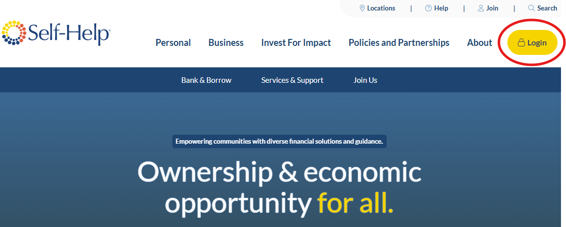 Login button on the new homepage